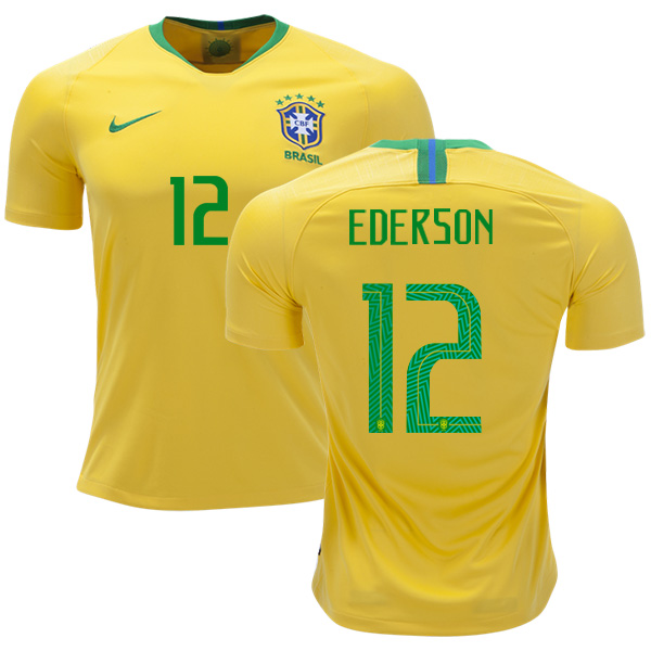 Brazil #12 Ederson Home Soccer Country Jersey